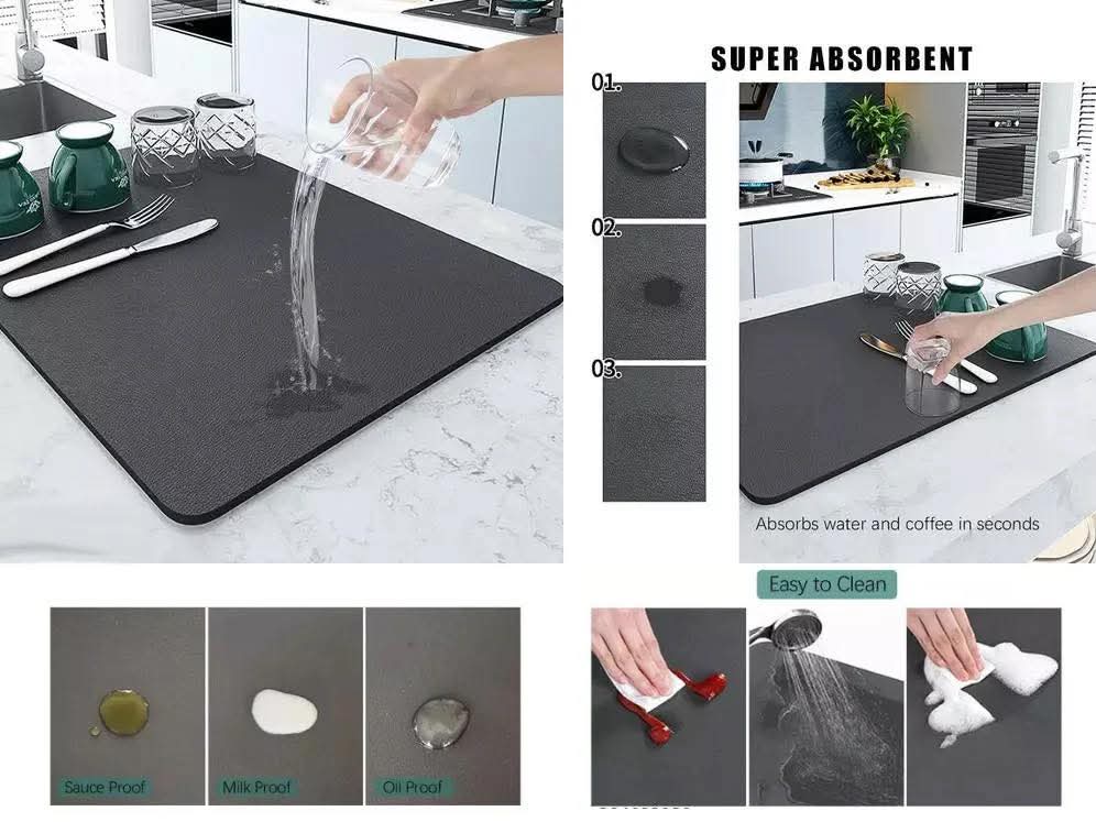 Super Absorbent Nonslip Drain Dish Drying Mat Made of Diatom Mud Rubber, Quick-Drying and Durable Kitchen Mat for Plates, Cups, and Utensils, Practical and Hygienic