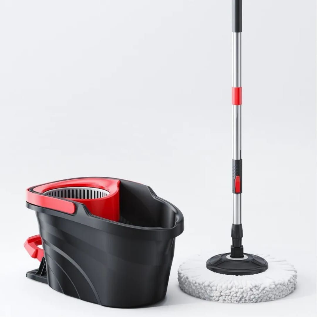 Pedal Spin Mop & Bucket Set with Foot Pedal Wringer, 360° Rotating Microfiber Mop Head, Super Absorbent Streak-Free Cleaning, Sturdy Lightweight Splash Guard Bucket, All Floor Types