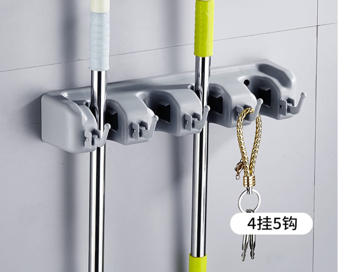 4-Slot Broom and Mop Holder, Wall-Mounted Organizer for Cleaning Tools, Durable and Practical Storage Solution for Kitchen, Bathroom, or Utility Area,