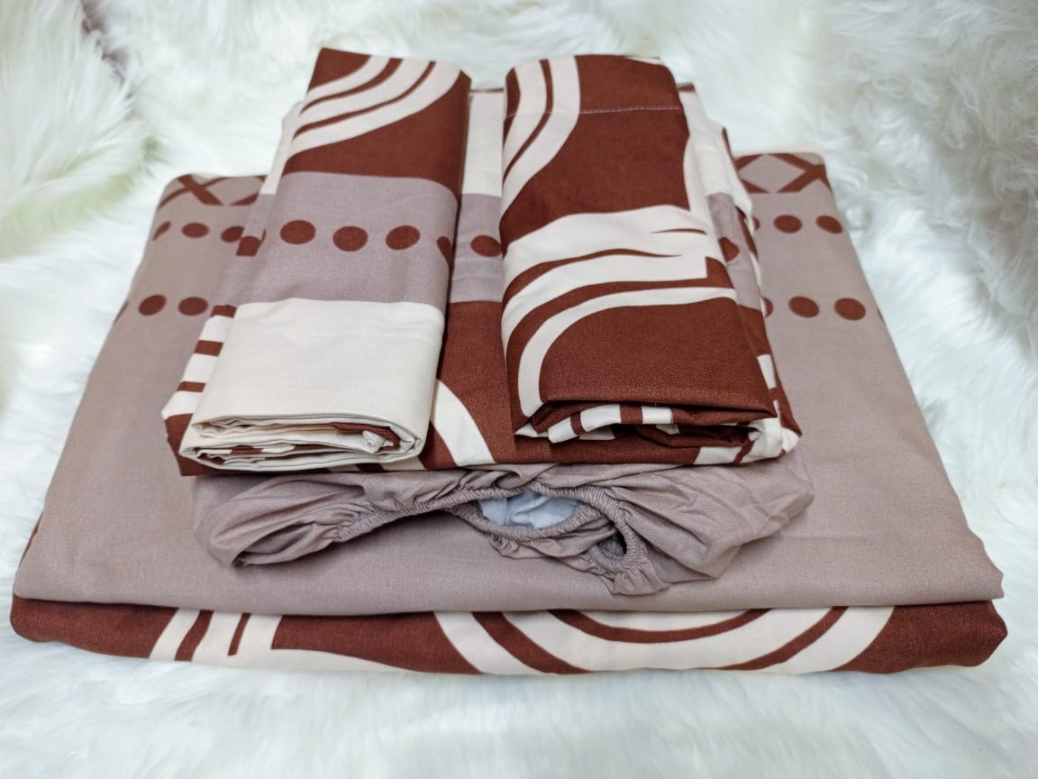 Cotton Bedsheet Set, Includes 2 Flat Bedsheets, 1 Fitted Bedsheet, and 2 Pillowcases, Soft and Comfortable Bedding for Single or Double Beds, Durable and Stylish