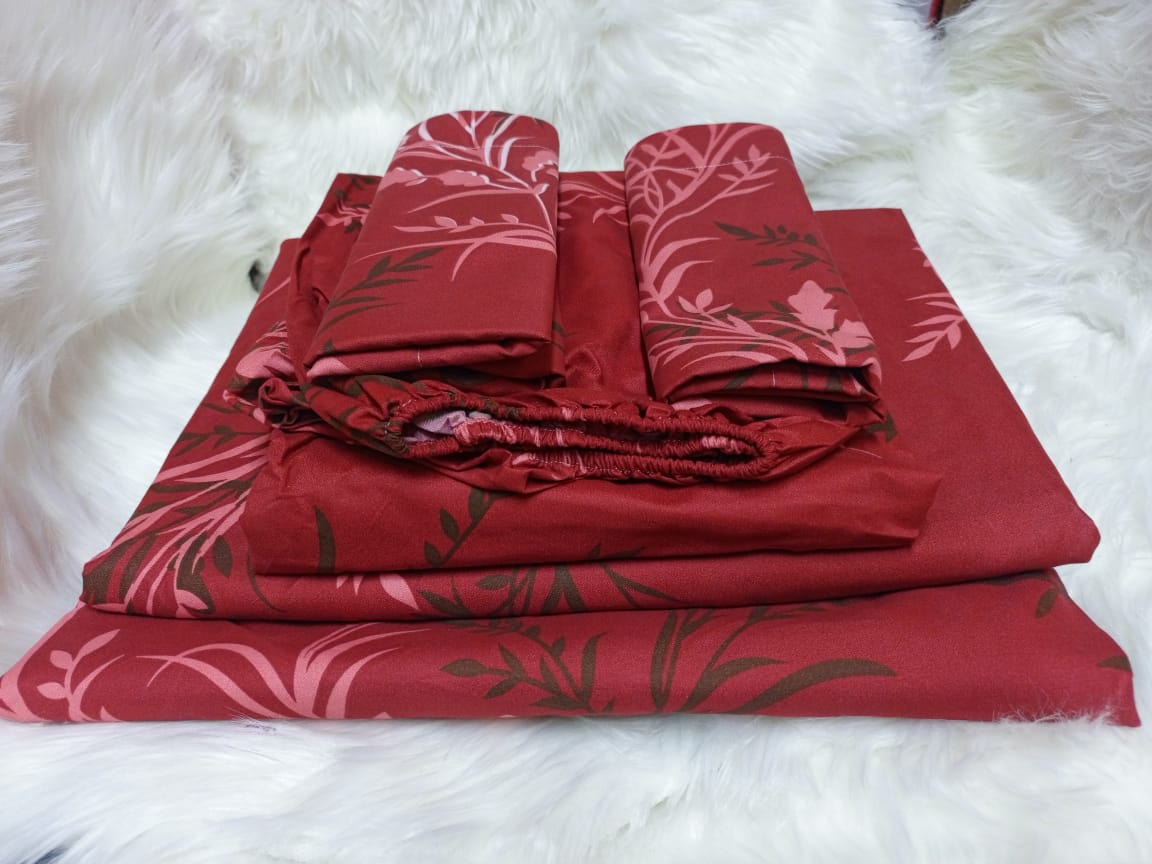 Cotton Bedsheet Set, Includes 2 Flat Bedsheets, 1 Fitted Bedsheet, and 2 Pillowcases, Soft and Comfortable Bedding for Single or Double Beds, Durable and Stylish