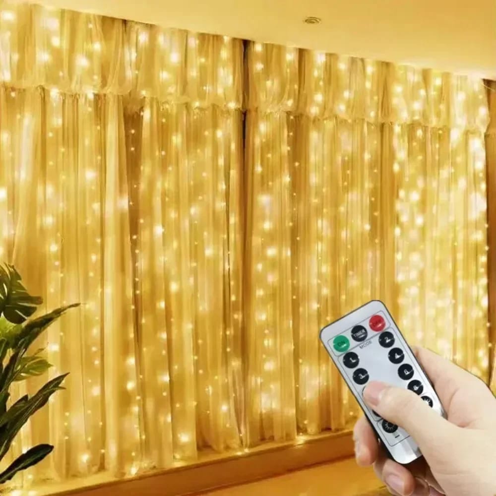 3M x 3M Warm White Curtain Lights with Remote Control – Waterproof Indoor and Outdoor Garland String Lights with Hooks for Christmas and Fairy Yard Decor