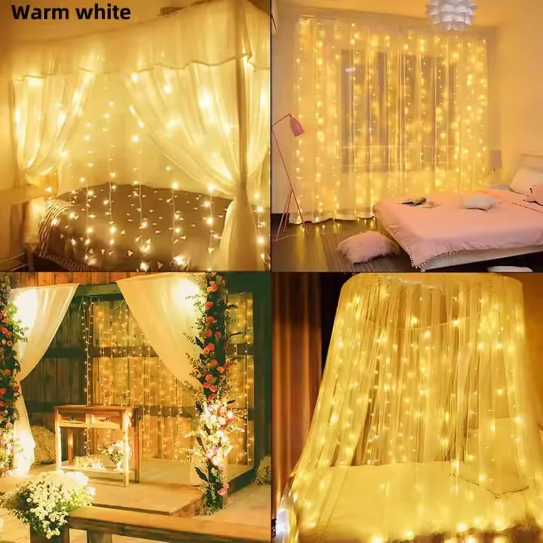 3M x 3M Warm White Curtain Lights with Remote Control – Waterproof Indoor and Outdoor Garland String Lights with Hooks for Christmas and Fairy Yard Decor