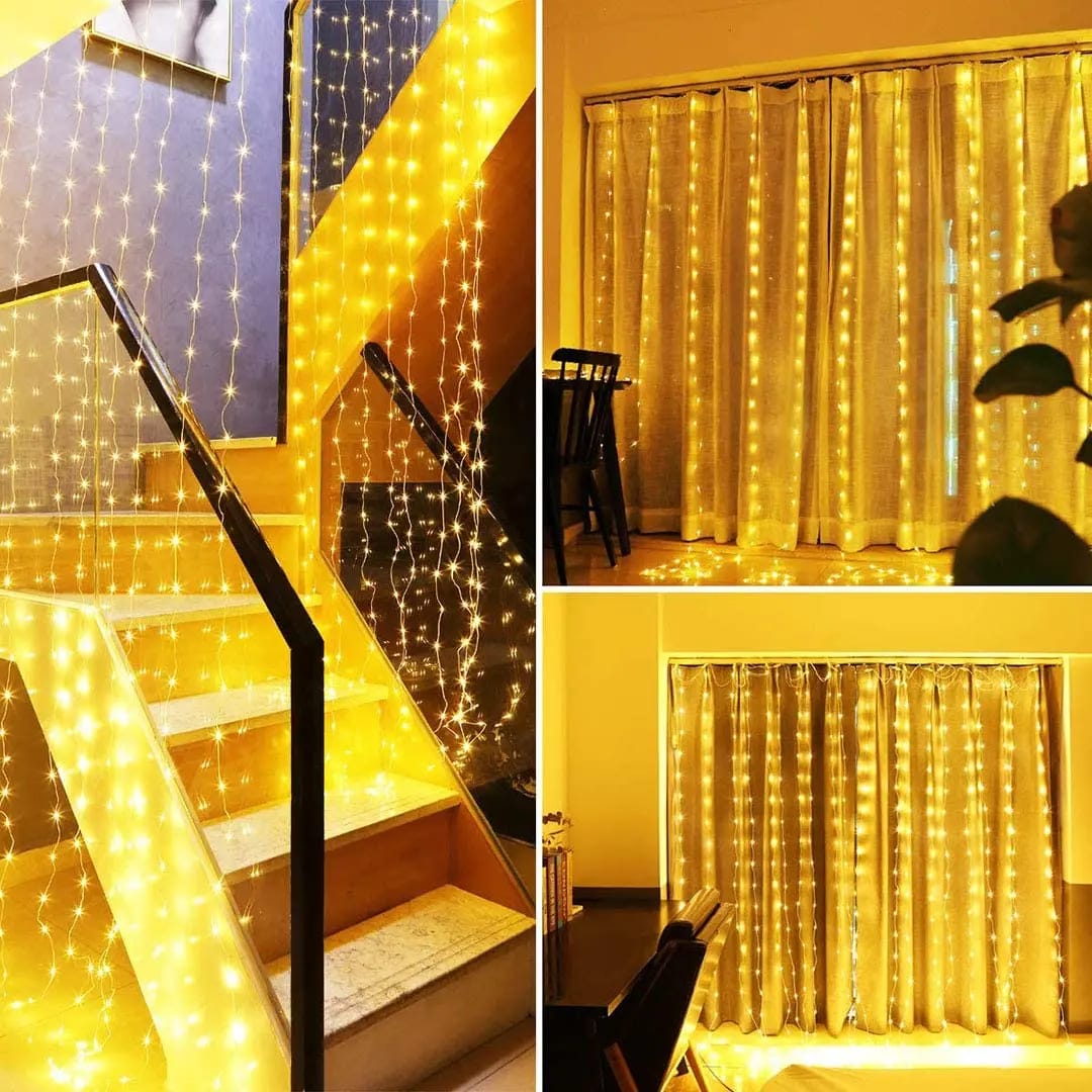3M x 3M Warm White Curtain Lights with Remote Control – Waterproof Indoor and Outdoor Garland String Lights with Hooks for Christmas and Fairy Yard Decor