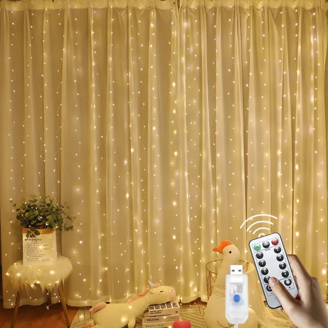 3M x 3M Warm White Curtain Lights with Remote Control – Waterproof Indoor and Outdoor Garland String Lights with Hooks for Christmas and Fairy Yard Decor
