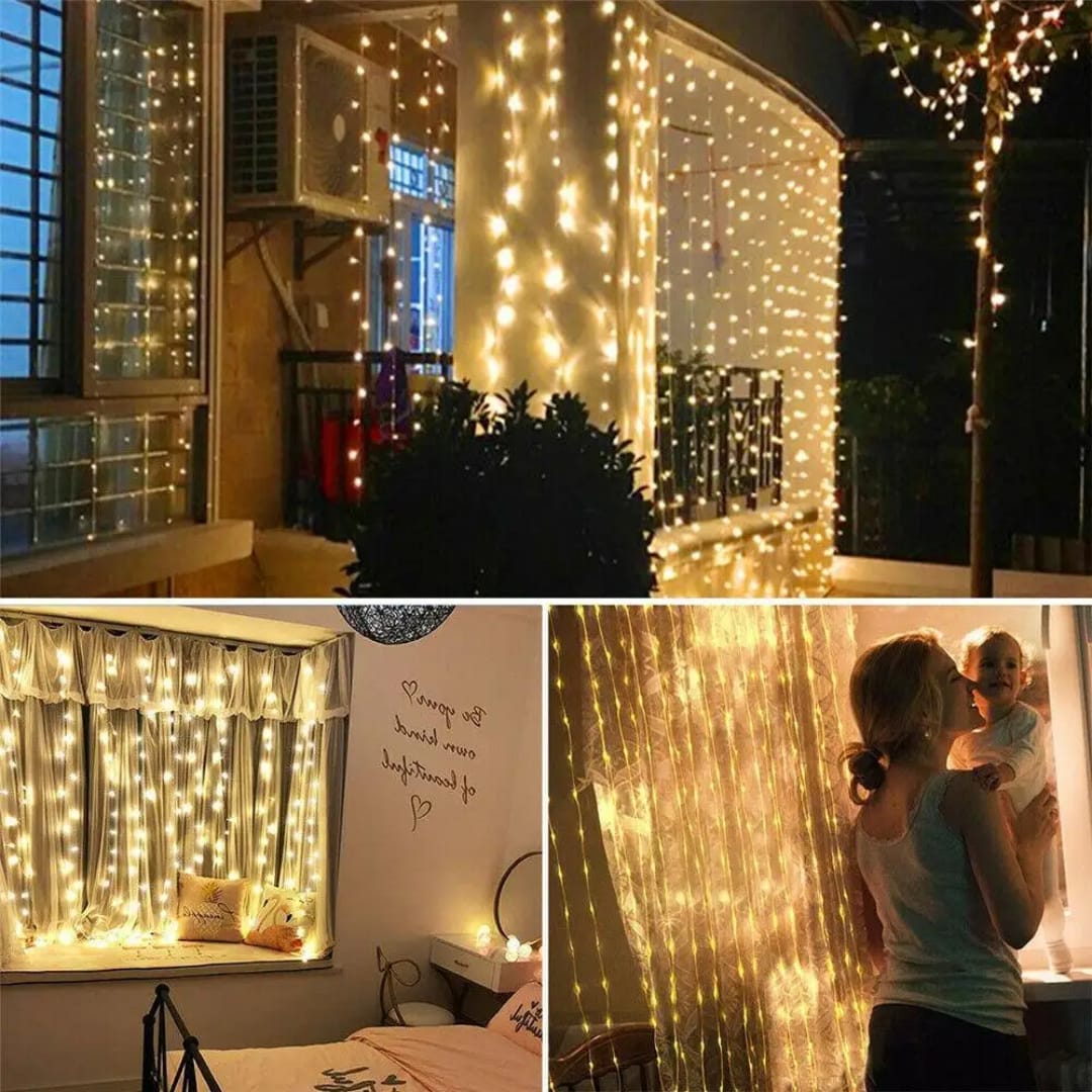 3M x 3M Warm White Curtain Lights with Remote Control – Waterproof Indoor and Outdoor Garland String Lights with Hooks for Christmas and Fairy Yard Decor