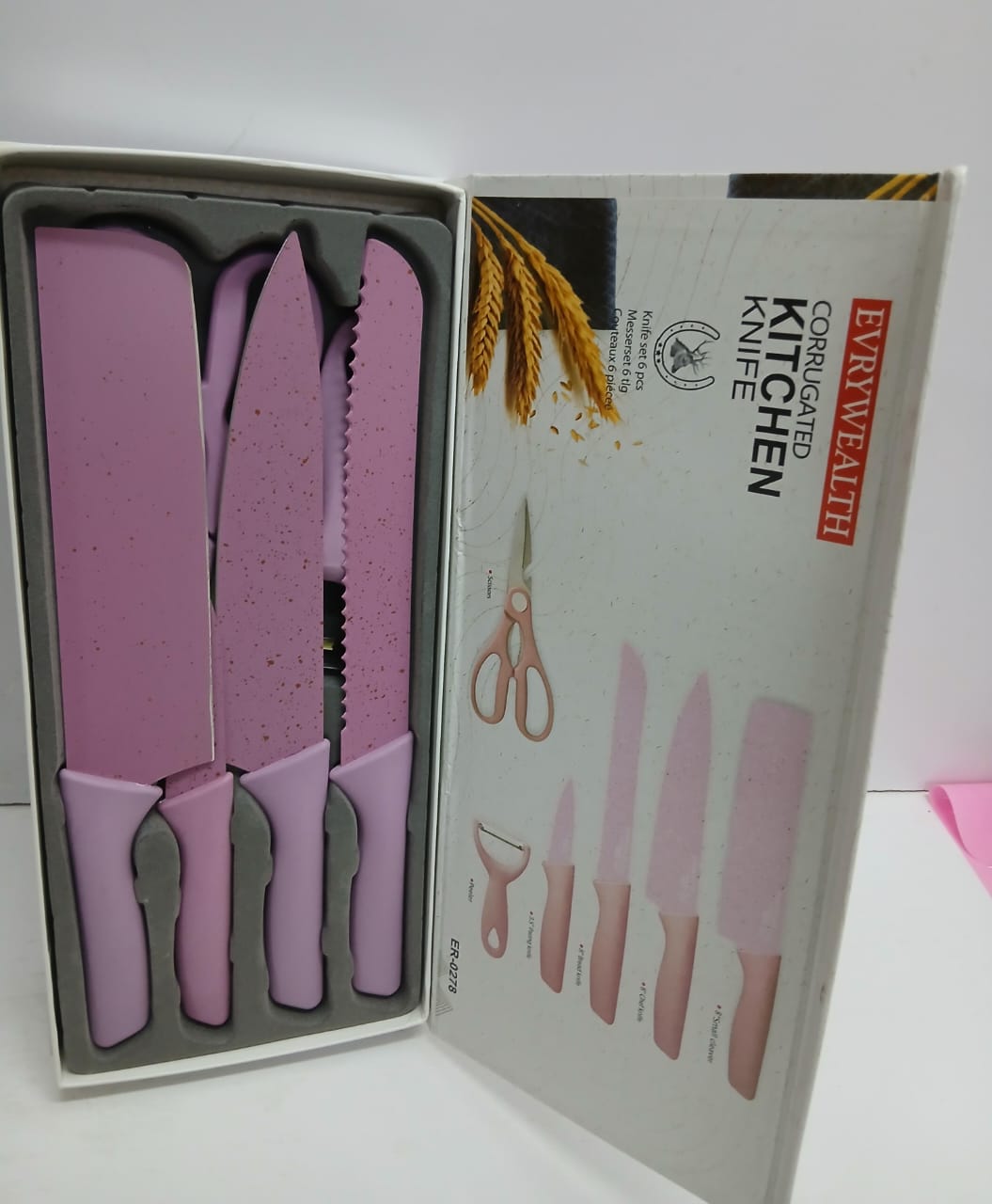 Knife Set 6-in-1 – Everyweath Collection Featuring Cleaver, Chef, Bread, Paring Knives, Peeler & Scissor for Complete Kitchen Food Preparation