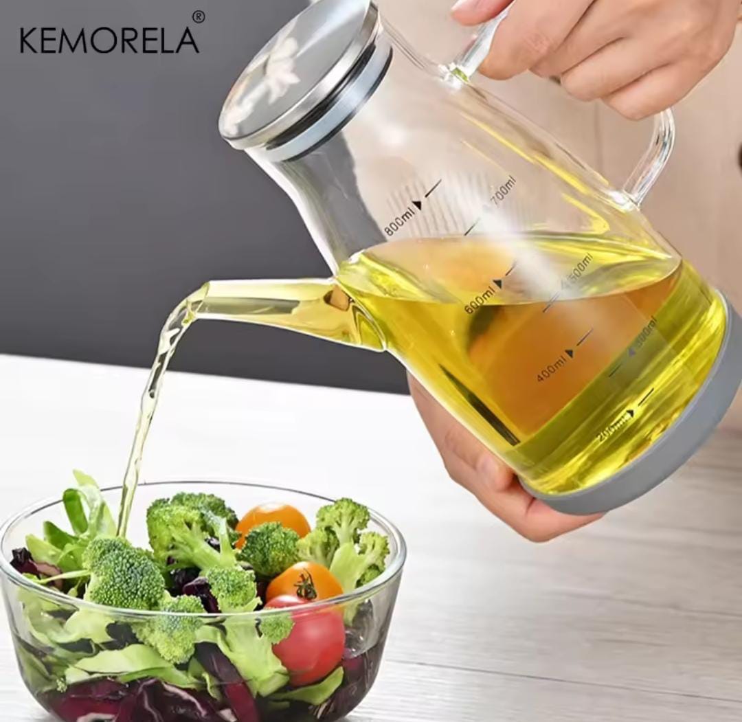 High Borosilicate Glass Oil Bottle – 600ml Durable Kitchen Cruet with Stainless Steel Lid for Olive Oil, Vinegar, and Cooking Condiment Storage