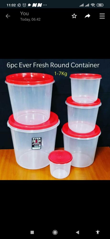 Set of 6pcs Ever Fresh Plastic Round Kitchen Storage Containers – 13L, 10L, 8L, 5L, 3L and 2L Airtight Nesting Food Containers for Grains, Snacks and Liquids
