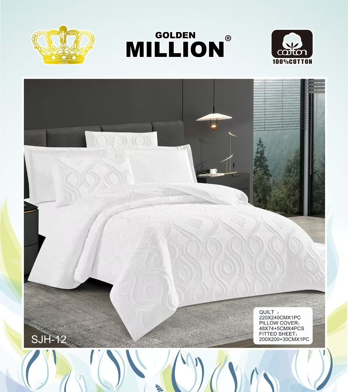 6pcs Tufted Cotton Duvet Cover Set Size 6x6 – Includes 1 Duvet Cover 220x240cm, 1 Fitted Bedsheet 200x200+30cm & 4 Pillowcases 48x74+5cm for Bedroom