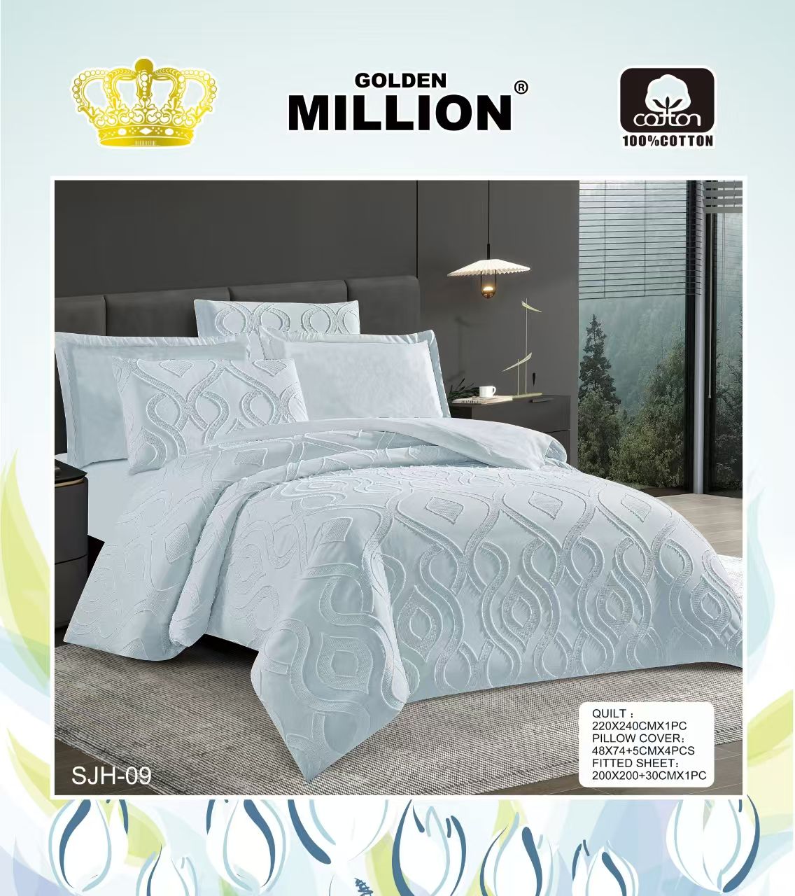 6pcs Tufted Cotton Duvet Cover Set Size 6x6 – Includes 1 Duvet Cover 220x240cm, 1 Fitted Bedsheet 200x200+30cm & 4 Pillowcases 48x74+5cm for Bedroom
