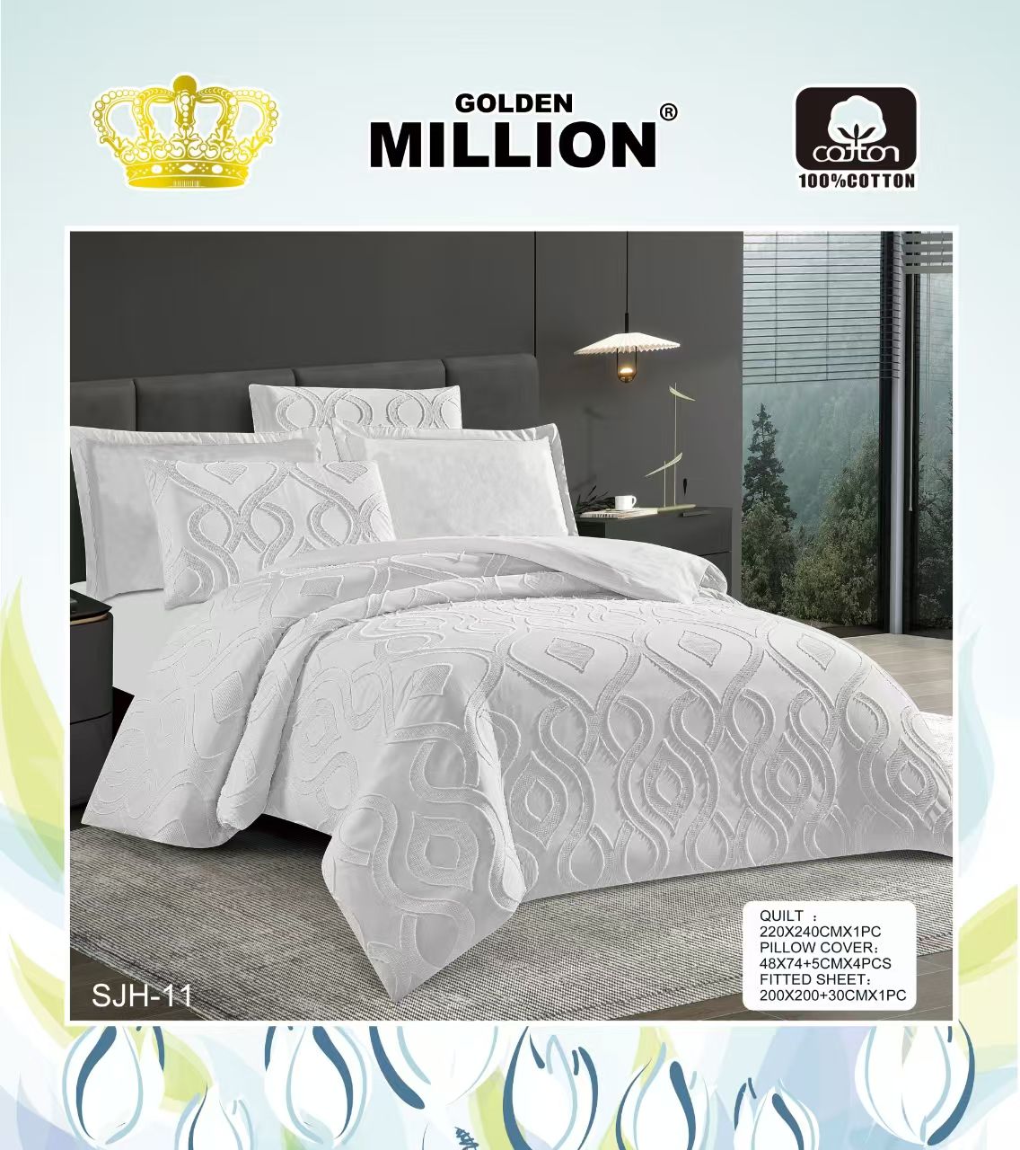6pcs Tufted Cotton Duvet Cover Set Size 6x6 – Includes 1 Duvet Cover 220x240cm, 1 Fitted Bedsheet 200x200+30cm & 4 Pillowcases 48x74+5cm for Bedroom