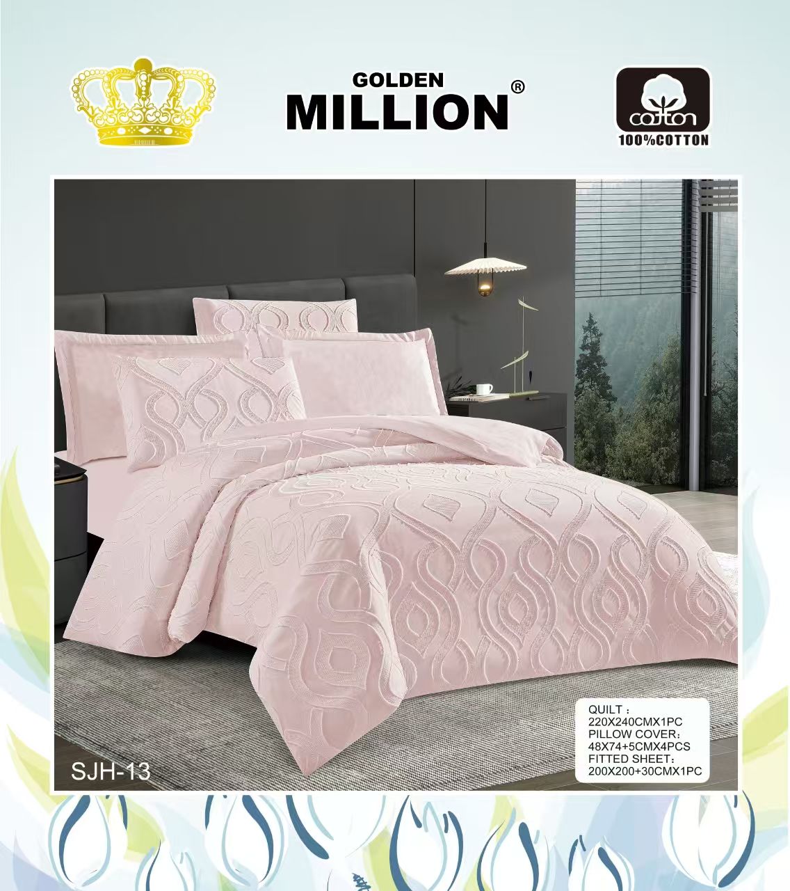 6pcs Tufted Cotton Duvet Cover Set Size 6x6 – Includes 1 Duvet Cover 220x240cm, 1 Fitted Bedsheet 200x200+30cm & 4 Pillowcases 48x74+5cm for Bedroom