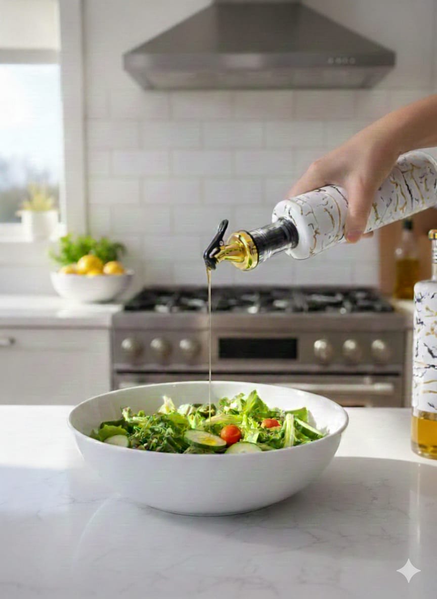 2-Piece Oil and Vinegar Kitchen Automatic Dispenser Set – 500ml Glass Bottles with Stainless Steel Pour Spouts for Cooking and Salad Dressing