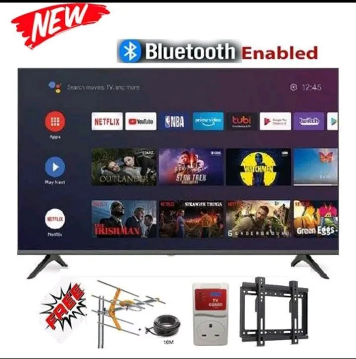 GLD 43" inch TV Smart Android TV Bluetooth Connectivity Television, Inbuilt Decoder Netflix Youtube VGA HDMI USB Wide Color Enhancer + FREE WALL BRACKET+ TV GUARD+AERIAL