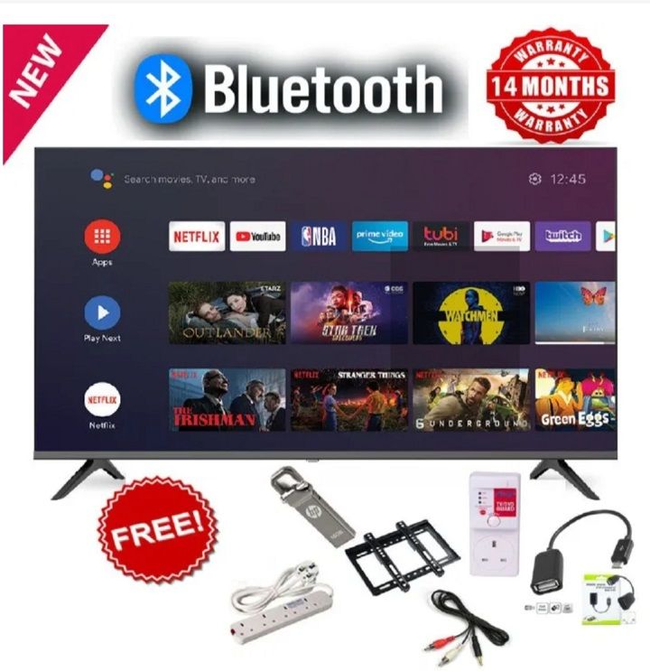 GLD 43" inch TV Smart Android TV Bluetooth Connectivity Television, Inbuilt Decoder for local channels, Netflix Youtube ,HDMI & USB PORTS  Wide Color Enhancer + 6 FREE ACCESSORIES