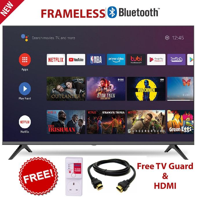 Amtec 32" INCH TV Smart Android TV 32R1S FRAMELESS Bluetooth CONNECTIVITY Television  Digital TV Inbuilt Decoder Built-in WIFI Appstore 1GB DDR,8GB RAM,4-CORE LED TV AMTEC32+FREE TV GUARD+HDMI CABLE