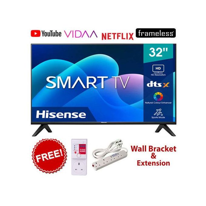 Hisense 32" inch TV  32A4 VIDAA OS Full HD FRAMELESS Smart  TV Television Inbuilt WIFI A4 Series Dobly Audio Inbuilt Decoder USB HDMI 24 Months Warranty,Hisense32 TV +FREE TV GUARD+EXTENSION