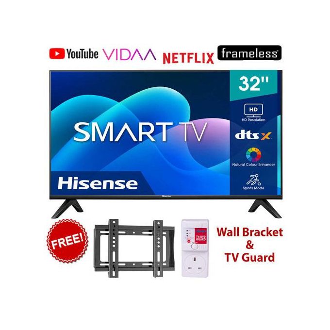 Hisense 32" inch 32A4K VIDAA OS Full HD FRAMELESS Smart  TV Television Inbuilt WIFI A4 Series Dobly Audio Inbuilt Decoder USB HDMI 24 Months Warranty+FREE TV GUARD+WALL MOUNTING BRACKET