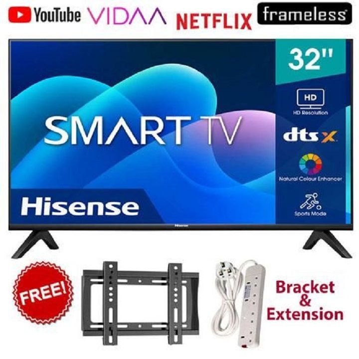 Hisense 32" inch 32A4 VIDAA OS Full HD FRAMELESS Smart  TV Television Inbuilt WIFI A4 Series Dobly Audio Inbuilt Decoder USB HDMI 24 Months Warranty+FREE WALL MOUNTING BRACKET+ POWER EXTENSION CABLE