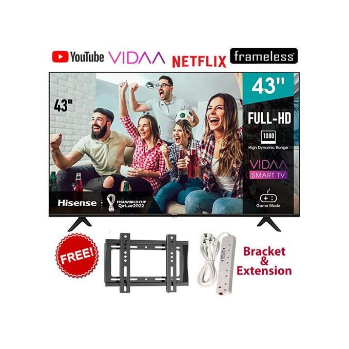 Hisense 43"Inch SMART TV 43A4 FULL HD RESOLUTION,FRAMELESS,NETFLIX ,YOUTUBE TV,DTS, INBUILT DECODER, BUILT-IN WIFI,VIDAA OS,NATURAL COLOR ENHANCER+FREE WALL MOUNTING BRACKET + Heavy Duty Extension