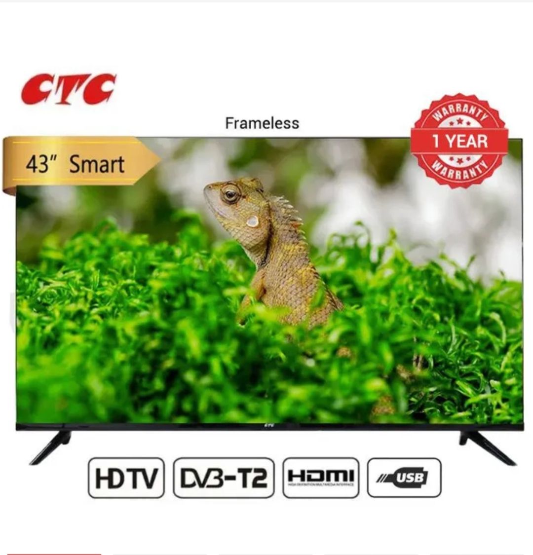 CTC 43" inch TV, CT43F1S FRAMELESS SMART ANDROID TELEVISION,BLUETOOTH ENABLED,NETFLIX, YOUTUBE, APPSTORE,PRIME VIDEO,MULTI-SCREEN VIEW+FREE TV GUARD+POWER EXTENSION CABLE