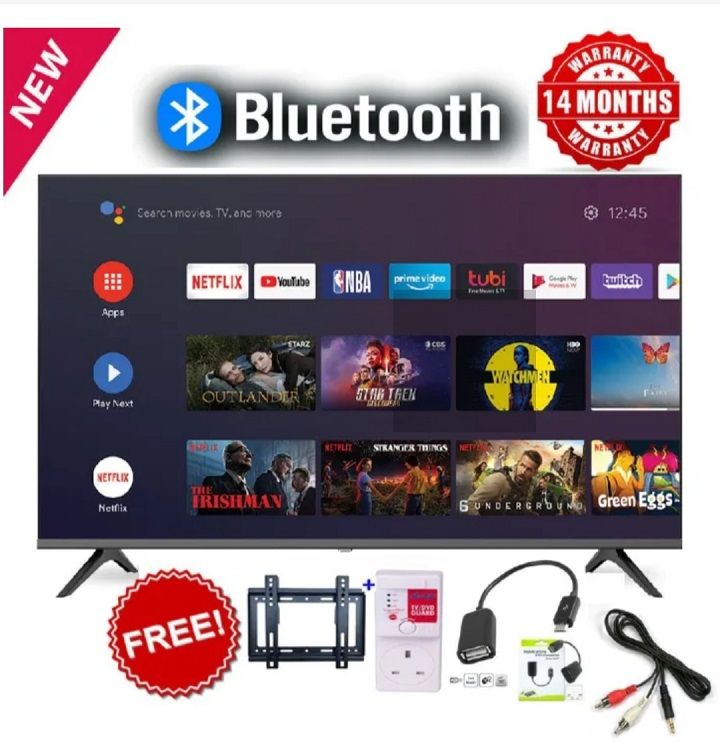 CTC 43" inch TV, CT43F1S FRAMELESS SMART ANDROID TELEVISION,BLUETOOTH ENABLED,NETFLIX, YOUTUBE, APPSTORE,PRIME VIDEO,MULTI-SCREEN VIEW + 4 FREE ACCESSORIES