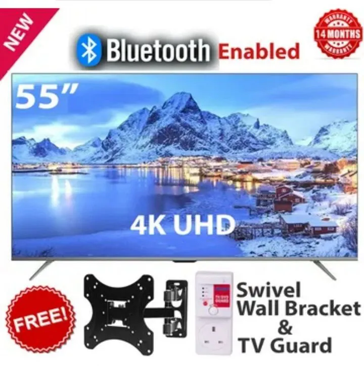 VITRON 55" INCH SMART TV Television 4K ULTRA HD Bluetooth Enabled TV Smart WHALE OS TV Netflix, YouTube App store Inbuilt Decoder, ICAST SCREEN, VOICE CONTROL HTC55W +Free TV Guard + TILT WALL BRACKET