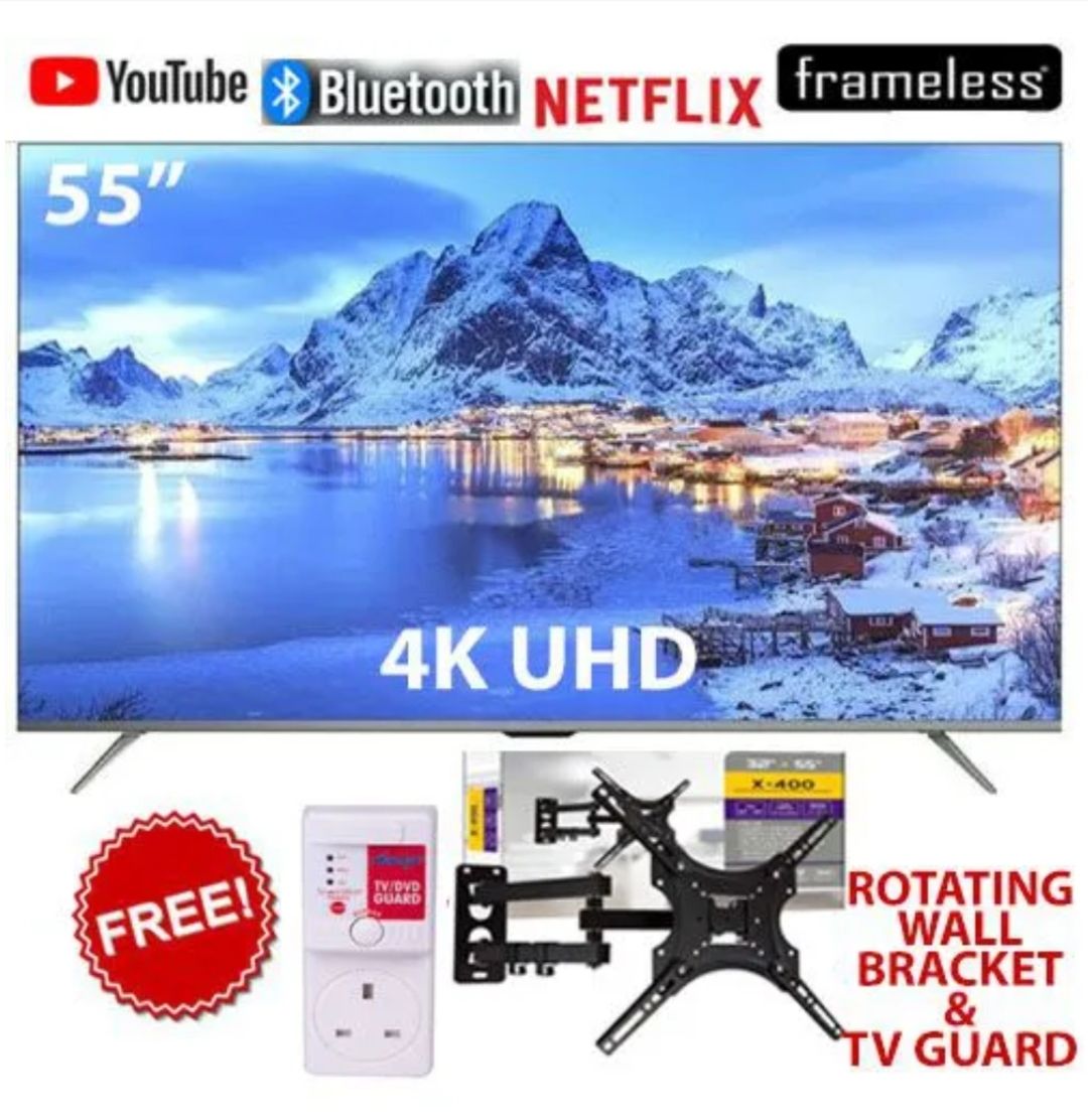 VITRON HTC5568S,55" Inches Television 4K UltraHD Bluetooth Enabled TV Smart Android TV Netflix,Youtube Appstore Inbuilt Decoder +Free TV Guard+ TILT Wall Mounting Bracket