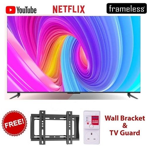 Skyworth 43''inch Frameless Smart Android AI TV Bluetooth Enabled Netflix Youtube I-cast Prime VIdeo Google Play Assistant Television Inbuilt Decoder Built-in Wi-FI + FREE TV GUARD+BRACKET