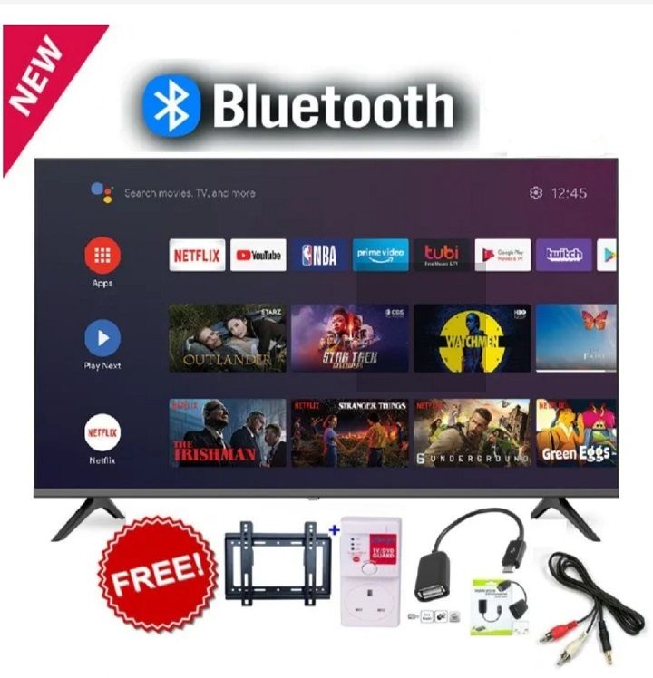 GLOBALSTAR 43" INCH SMART ANDROID TV BLUETOOTH ENABLED TV NETFLIX ,YOUTUBE TELEVISION INBUILT DECODER LOCAL CHANNELS BUILT-IN WIFI APP STORE 1GB-RAM 8GB-ROM 2*USB PORTS,3*HDMI PORTS+4 FREE ACCESSORIES
