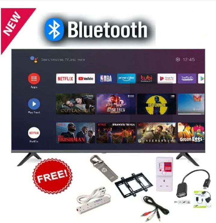 GLOBALSTAR 43" INCH SMART ANDROID TV BLUETOOTH ENABLED TV NETFLIX ,YOUTUBE TELEVISION INBUILT DECODER LOCAL CHANNELS BUILT-IN WIFI APP STORE 1GB-RAM 8GB-ROM 2*USB PORTS,3*HDMI PORTS+6 FREE ACCESSORIES