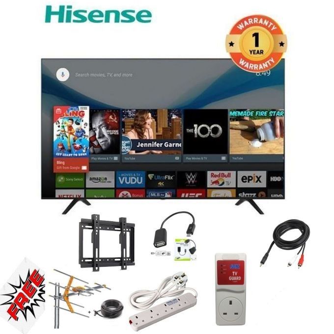 Hisense 43A4,  HISENSE 43" INCH TV FRAMELESS SMART TELEVISION, FULL HD RESOLUTION, A4K SERIES ,NETFLIX ,YOUTUBE TV,DTS, INBUILT DECODER, BUILT-IN WIFI,VIDAA OS+ 6 EXTRA ACCESSORIES