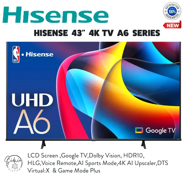 Hisense 43'' Inch Smart TV 4K UHD TV BLUETOOTH ENABLED TV 43A6 Series HDR Frameless,Netflix-Youtube LED TV,DOLBY AUDIO,VIDAA OS