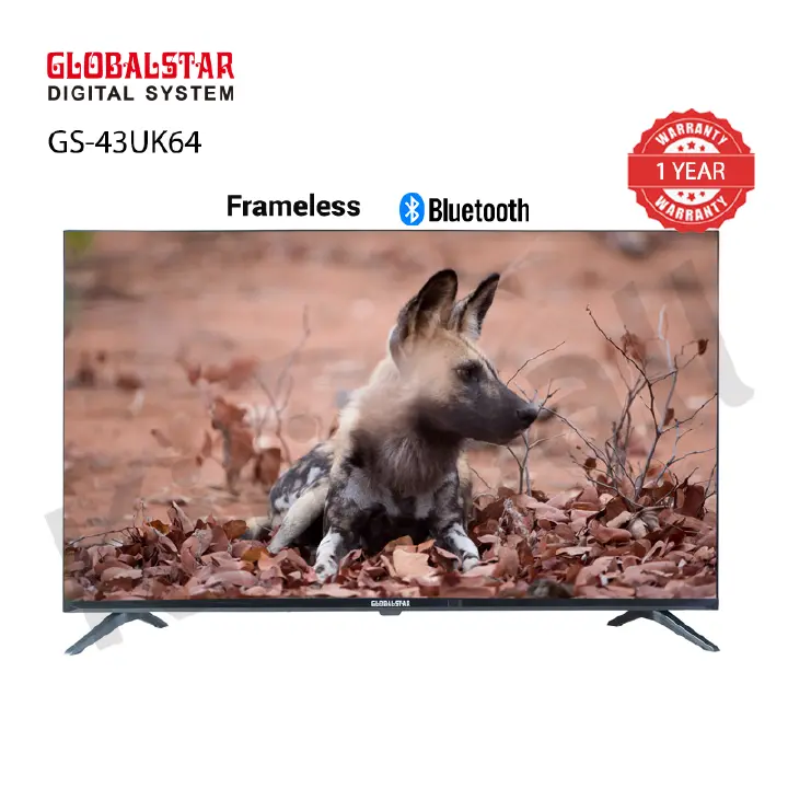 GLOBALSTAR 43" INCHES TV BLUETOOTH ENABLED SMART ANDROID TV NETFLIX ,YOUTUBE TELEVISION INBUILT DECODER , BUILT-IN WIFI, APP STORE 1GB-RAM 8GB-ROM 2*USB PORTS,3*HDMI PORTS + 4 FREE GIFTS