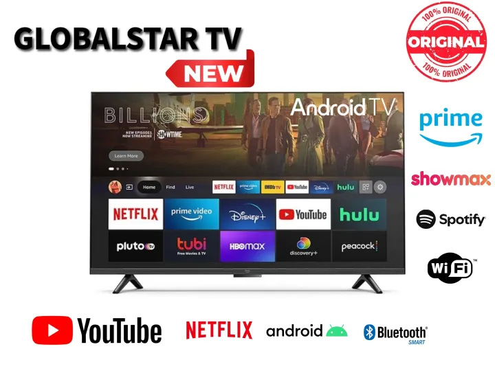 GLOBALSTAR 40"INCH BLUETOOTH ENABLED SMART ANDROID TV NETFLIX ,YOUTUBE TELEVISION INBUILT DECODER , BUILT-IN WIFI, APP STORE 1GB-RAM 8GB-ROM 2*USB PORTS,3*HDMI PORTS + 6 EXTRA FREE ACCESSORIES