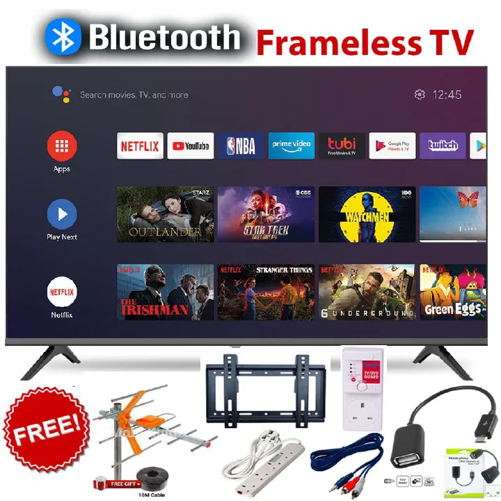 GLD 32" Inch Frameless Smart Android TV 32 inch Television,Bluetooth App-store ,Inbuilt Decoder Netflix Youtube, USB&HDMI PORTS+WIFI ACCESS + 6 EXTRA ACCESSORIES