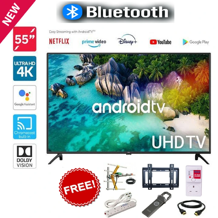 VITRON 55" Inch HTC5568US, BLUETOOTH ENABLED, 4K UHD TV Television Smart Android TV,Netflix,Youtube, WIFI CONNECTIVITY, APPSTORE, INBUILT DECODER 1.5GBRAM,8GBROM WideColor Enhancer+ 6 EXTRA GIFTS