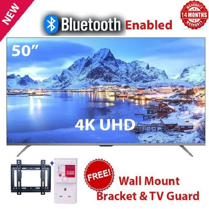 VITRON 50" INCHES TV SMART ANDROID FRAMELESS TELEVISION,BLUETOOTH CONNECTIVITY, WIFI CONNECTIVITY, 4K UHD RESOLUTION,INBUILT DECODER HTC5068US + REE TV GUARD and WALL MOUNTING BRACKET