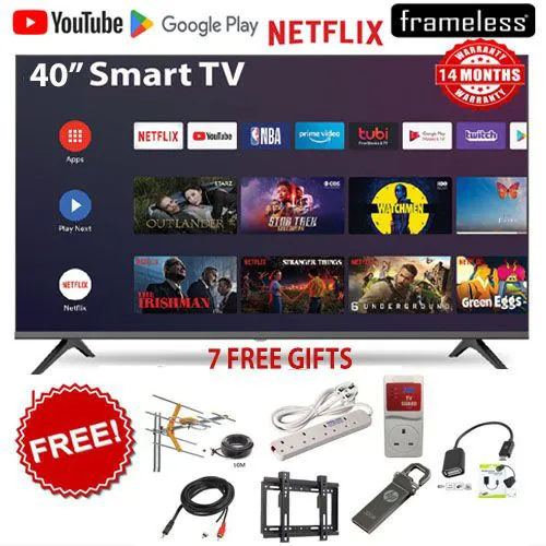 CTC 40" Inch Android Smart TV HD Television(CTC40F1S) BLUETOOTH ENABLED,Multi-screen, HDMI, Android 11.0, USB 2.0, Eco friendly, Narrow Bezel, DVB-T2, YouTube, Netflix, Prime Video+ 7 FREE GIFTS