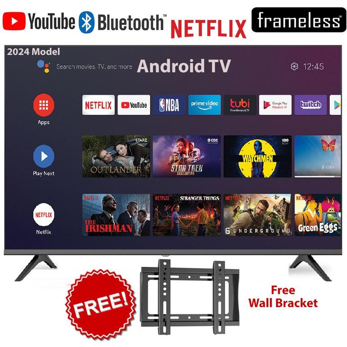 VISION 43 PLUS VP8843,43" INCH FRAMELESS FHD Smart Android TV BLUETOOTH,GOOGLE,NETFLIX,YOUTUBE Inbuilt Decoder Dolby Audio DVBT2+S2 WIFI+FREE WALL MOUNT BRACKET