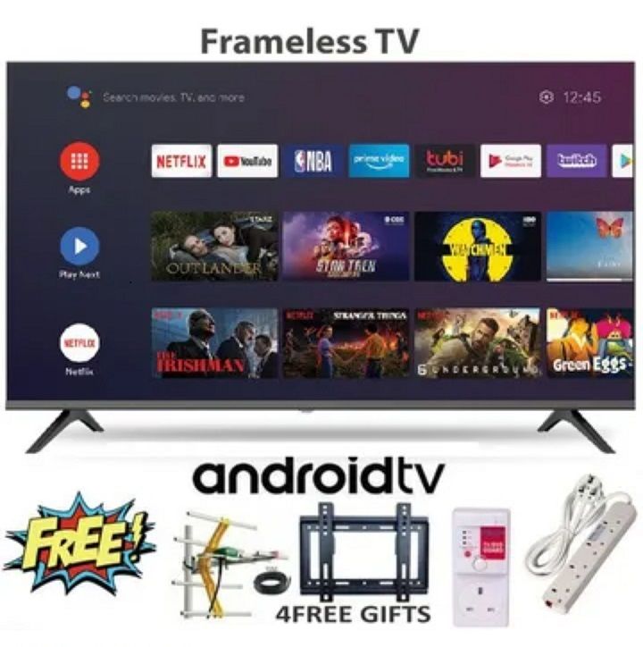 AMTEC 43" inch TV Bluetooth Enabled, Frameless Television, Full HD ,Smart Android TV, Built-in WIFI, Inbuilt Decoder 2*HDMI 2*USB Ports Wide Color ENHANCER, NETFLIX ,YOUTUBE + 4 EXTRA  FREE GIFTS