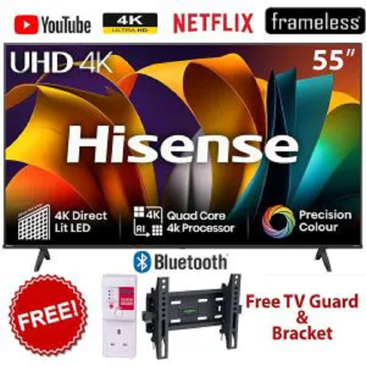 Hisense55" Inch TV,55A6 (2025 Model) HISENSE 55" INCH,FRAMELESS,DOLBY AUDIO SMART-Television,UHD 4K,BLUETOOTH 5.0 CONNECTIVITY,WI-FI ENABLED, INBUILT DECODER+FREE TVGUARD+ SWIVEL MOUNTING WALL BRACKET