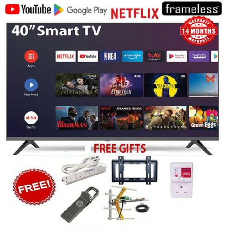 AMTEC 40" inch TV AC/DC TV, Bluetooth Enabled, Frameless Television, Full HD ,Smart Android TV, Built-in WIFI, Inbuilt Decoder 2*HDMI 2*USB Ports WideColor ENHANCER, NETFLIX ,YOUTUBE + 5 FREE GIFTS