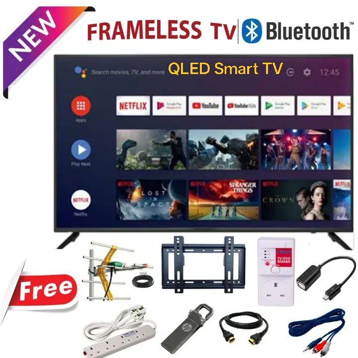VITRON QLED 43" INCH TV HTC4300QFS BLUETOOTH ENABLED, FRAMELESS, Full HD SMART ANDROID & DGITAL TV, NETFLIX, YouTube, Inbuilt Decoder, 2*USB Ports,3*HDMI Ports, APPSTORE 1 YEAR WARRANTY+ 8 FREE GIFTS