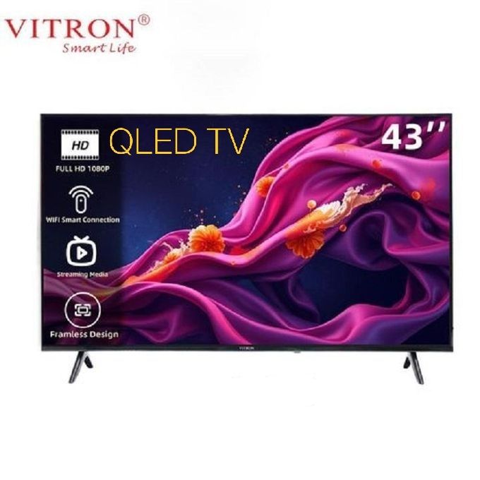 VITRON 43" INCH QLED TV BLUETOOTH CONNECTIVITY HTC4300QFS FRAMELESS FHD SMART TV ANDROID & DIGITAL  TV, NETFLIX ,YOUTUBE TELEVISION BUILT-IN WIFI, APP STORE 1GB-RAM 8GB-ROM + 4 FREE ACCESSORIES