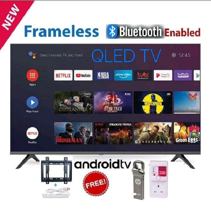 VITRON HTC 4300QFS QLED 43" INCH TV BLUETOOTH ENABLED  FRAMELESS FHD SMART TV ANDROID TELEVISION NETFLIX YOUTUBE WITH BUILT-IN WIFI, APP STORE 1GB-RAM 8GB-ROM 2*USB PORTS,3*HDMI PORTS+4 FREE GIFTS