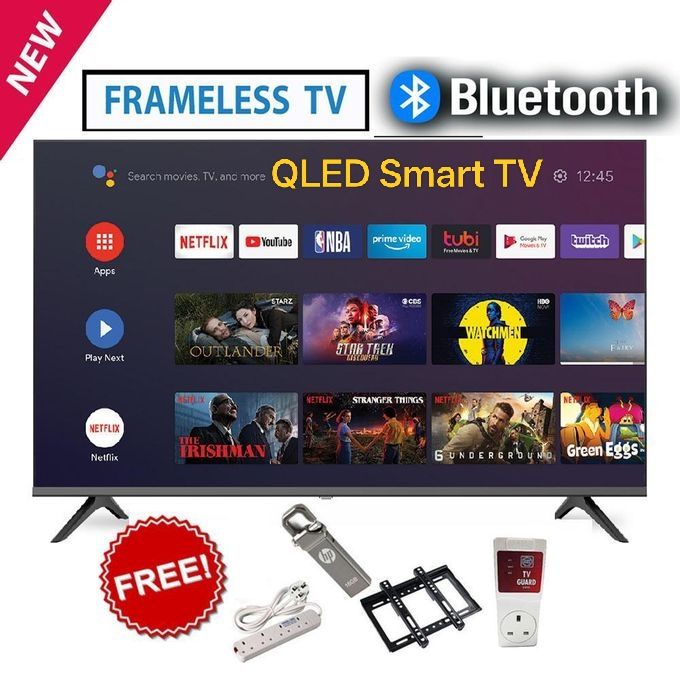VITRON HTC 4300QFS QLED 43" INCH TV BLUETOOTH ENABLED  FRAMELESS FHD SMART TV ANDROID TELEVISION NETFLIX YOUTUBE WITH BUILT-IN WIFI, APP STORE 1GB-RAM 8GB-ROM 2*USB PORTS,3*HDMI PORTS+4 FREE GIFTS