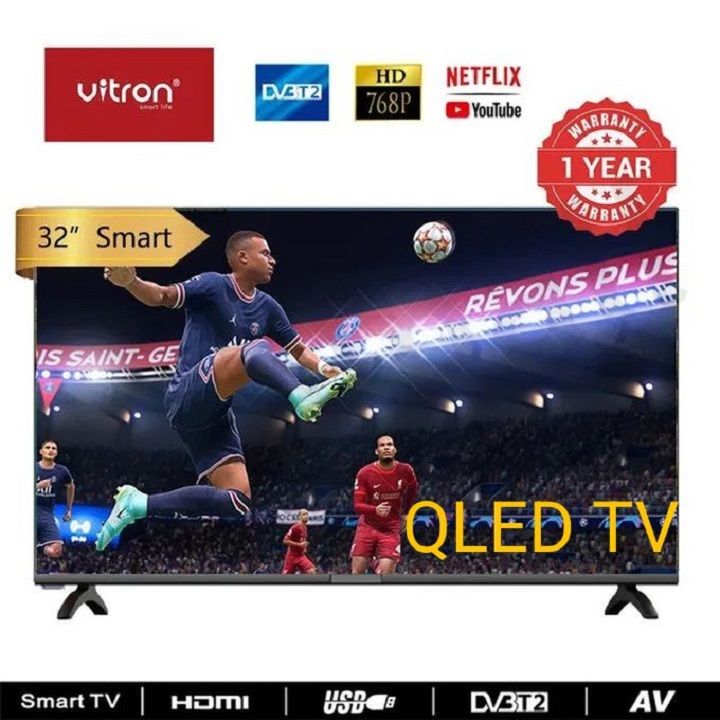 VITRON QLED TV  BLUETOOTH-ENABLED 32" INCH HTC3288QS,FRAMELESS Smart Android & Digital TV Inbuilt Decoder Inbuilt WIFI Netflix YouTube App store 2*USB 3*HDMI Ports, 14 MONTHS WARRANTY+ 8 FREE GIFTS