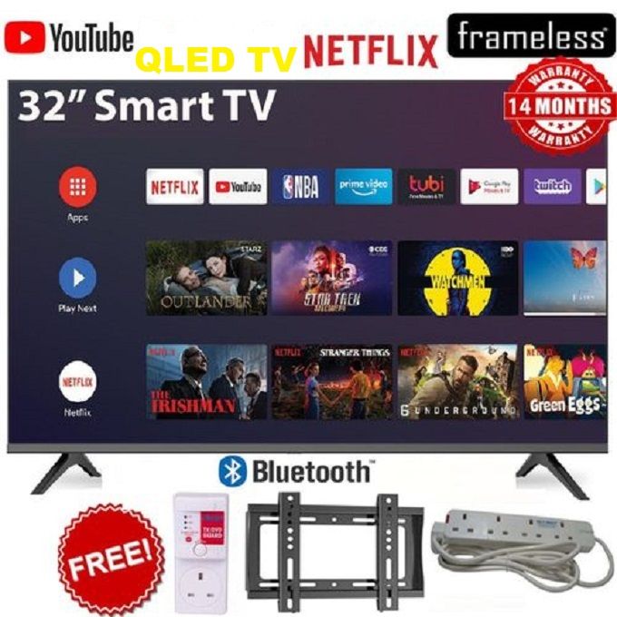 VITRON 32" INCH QLED TV HTC3288QS,FRAMELESS, BLUETOOTH TV , Smart Android TV Inbuilt Decoder HDMI,USB,Netflix,Youtube, APP STORE 14 Months Warranty+ FREE TV Guard + WALL BRACKET + Extension CABLE